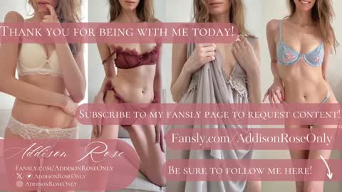 Addison Rose  I am currently away for the holiday weekend. Streams start again on 1242024. Enjoy the holiday online show from December 2024 05:27:02 AM